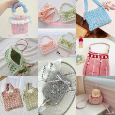 Collection of Cute Crochet Bags: Mint Chocolate Skirt Bag and Strawberry Shoulder Bag Patterns with Detailed Instructions