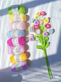 Colorful Crochet Chrysanthemum Bouquet Pattern and Yarn Set