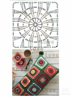 Colorful Crochet Granny Square Charts and Patterns for Pillows, Triangles and Coasters