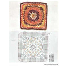 Colorful Crochet Granny Square Motif with Detailed Flat Chart Pattern Guide