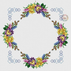 Colorful Floral Wreath Cross Stitch Pattern Chart with DMC Floss Guide