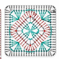 Colorful Red and Teal Crochet Motif Flat Chart Pattern