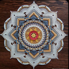 Complex Multi-Color Mandala Crochet Placemat with Detailed Flat Chart Pattern