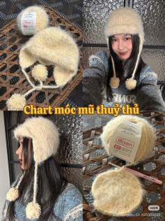 Cream Yellow Crochet Trapper Hat Pattern with Ear Flaps and Pom Poms