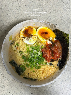 Creamy Shin Ramyeon with Kewpie Mayo, Egg, and Kimchi