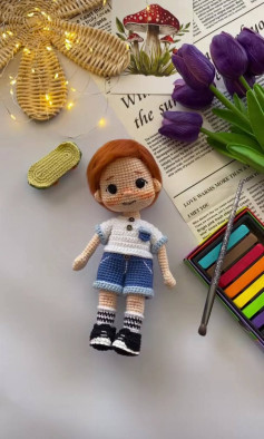 Crochet Amigurumi Boy Doll Pattern with Skateboard