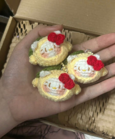 Crochet Amigurumi Chart: Cute Hello Kitty Heads in Lemon, Ultraman, and Mickey Mouse Costumes with Detailed Pattern Instructions