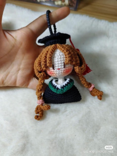 Crochet Amigurumi Doll Chart: Girl with Braids and Graduation Cap Pattern