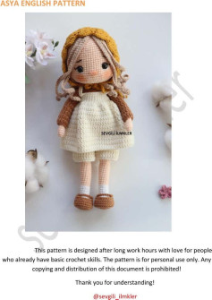 Crochet Amigurumi Doll Pattern Chart - Brown Hair and Dress
