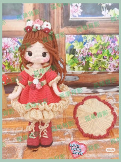 Crochet Amigurumi Doll Pattern: Red Dress, Flower Crown & Accessories