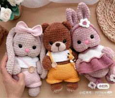 Crochet Amigurumi Pattern: Cute Bear and Bunny with Clothes