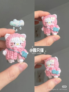Crochet Amigurumi Pattern: Hello Kitty and Bunny in Raincoat with Bag