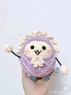 Crochet Amigurumi Snowball Doll Pattern - Purple and Cream Round Character with Bow Tie