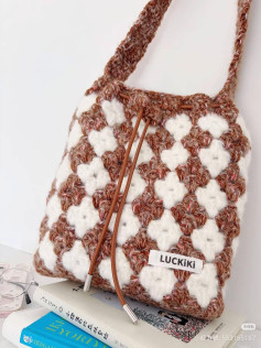 Crochet Bag Pattern: Brown and White Flower Stitch with Drawstring