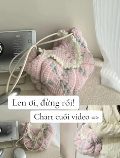 Crochet Bag Pattern Tutorial - Pink and Grey Flower Square Bag