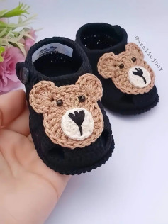 Crochet Bear Baby Booties Flat Chart Pattern with Size Guide