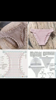 Crochet Bikini Bottoms Pattern: Detailed Flat Chart and Instructions for Beige and Pink Lace Underwear