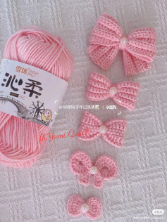 Crochet Bow Chart Pattern: 5 Sizes Pink Bows with Pearls