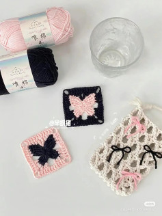 Crochet Butterfly Granny Square Pattern Chart and Finished Coasters Tutorial