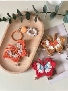 Crochet Butterfly Keychain Chart with Colorful Wings and Bells