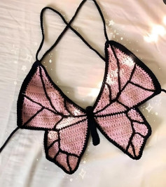 Crochet Butterfly Top Pattern Chart - Flat Diagram and Colorful Yarn Design Tutorial