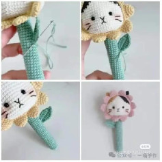 Crochet Cat Flower Pen Holder Pattern Tutorial