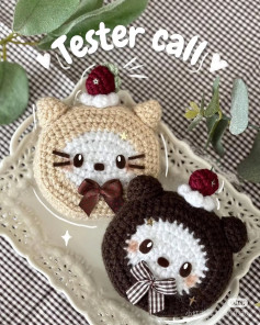 Crochet Cat Pastry Doll Pattern with Cherry and Strawberry