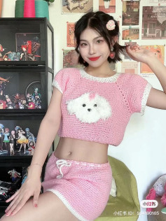 Crochet Chart: Cute Pink Puppy Dog Crop Top and Skirt Set