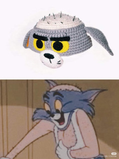 Crochet Chart for Bald Tom Cat Hat with Gray and White Yarn