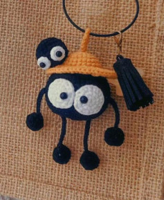 Crochet Chart for Black Soot Sprite Doll Keychain with Orange Hat and Tassel