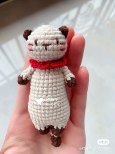 Crochet Chart for Cute Cream and Brown Cat Doll with Red Scarf