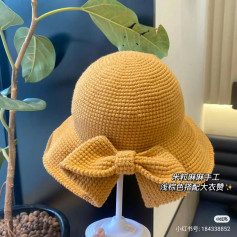 Crochet Chart: Light Brown Bucket Hat with Big Bow (Autumn/Winter Style)