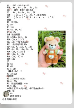 Crochet Chart Pattern for Cute Teddy Bear in Orange Overalls