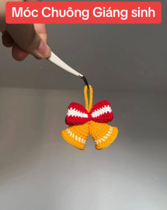 Crochet Christmas Bell Ornament with Red Bow Pattern