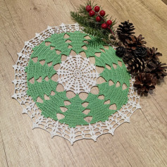 Crochet Christmas Tree Doily Pattern Chart and Finished Green White Example