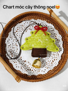 Crochet Christmas Tree Ornament Chart with Bell and Red Bow