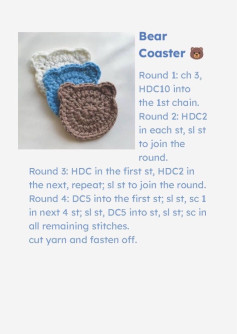 Crochet Coaster Patterns: Bear, Heart, Rose Flower, and Succulent Designs