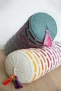 Crochet Cylindrical Pillow with Heart Pattern and Flat Chart Diagram