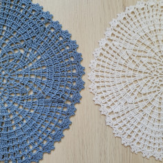 Crochet Doily Pattern Chart: Intricate Lace Design with Blue and White Variations