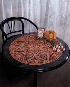 Crochet Doily Pattern Chart: Light Brown Round Lace Table Mat with Floral Design Instructions