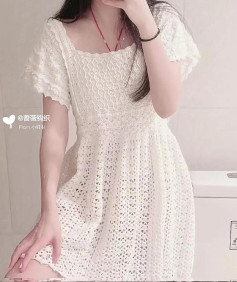 Crochet Dress Pattern Chart: White Square Neck Summer Dress with Lace Stitch
