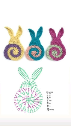 Crochet Flat Charts: Bunny, Star, Cat, Heart and Snail Patterns with Colorful Spiral Designs