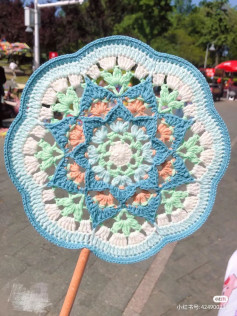 Crochet Flower Fan Mandala Pattern Chart - Detailed Diagram for Colorful Handheld Fans