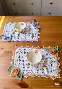 Crochet Flower Placemat Chart - Purple and Orange