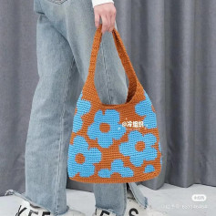 Crochet Flower Tote Bag Pattern: Pixel Chart and Flat Diagram with Dimensions