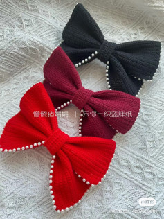 Crochet Giant Bow Hair Clip Pattern with Pearl Edging Tutorial