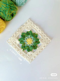 Crochet Granny Square Flower Pattern Chart with Green and Yellow Yarn
