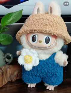 Crochet Labubu Daisy Outfit Pattern: Bunny Hat, Blue Overalls and Flower Tutorial Chart