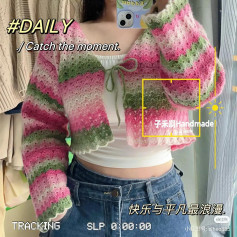 Crochet Long Sleeve Cardigan Pattern Chart with Pink Green Gradient