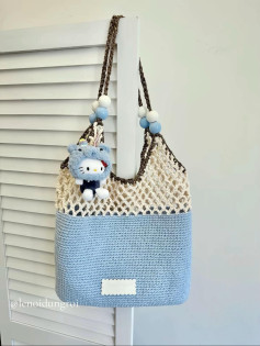 Crochet Mesh Tote Bag Pattern Chart - Blue and Brown